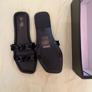 So Me Black Chain Detail Slide Sandals